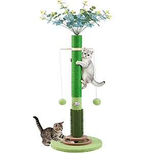 40'' Couner Sisal Cat Scratching Post Tree w/ Artificial Flower Topper, Self Groomer and Ball Toys $19.99 + Free Shipping w/ Prime or on $35+