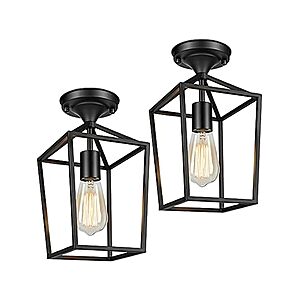 $26.99: BesLowe 2-Pack Farmhouse Semi Flush Mount Ceiling Light Fixtures, Black at Woot!
