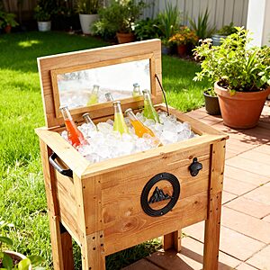 Backyard Expressions Wooden Patio Cooler with Plastic Insulated Liner & Bottle Opener – Rustic Outdoor Ice Chest for Deck, Porch, or Backyard Parties $42.87