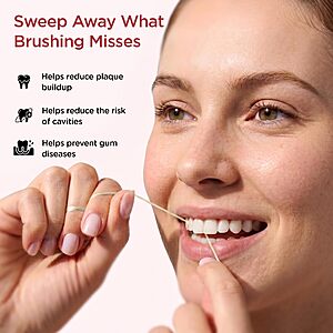 95cents S&S AMZ GuruNanda Expandable Waxed Dental Floss for Gentle, Deep Cleaning Wide Teeth Flossing - Cinnamon Flavor - 55 Yards