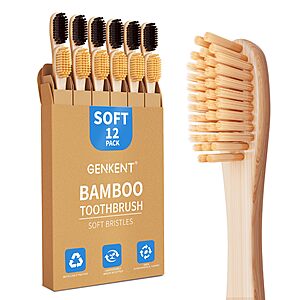 $3.12 S&S/Q GENKENT Bamboo Toothbrushes 12 Pack BPA Free Soft Bristles Toothbrush AMAZON