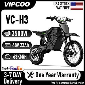 VIPCOO VC-H3 Electric Dirt Bike 3500W 48V 23Ah Electric Motorcycle Fat Tire $791 + Free Shipping