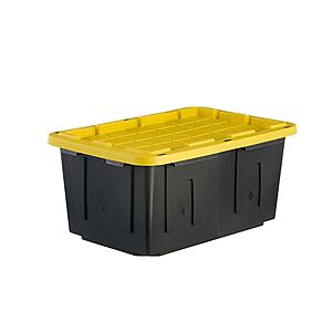 $7.98 LOWES REWARDS Project Source Commander Large 27 -Gallons ( 108 -Quarts ) Black and Yellow Heavy Duty Stackable Tote with Standard Snap Lid