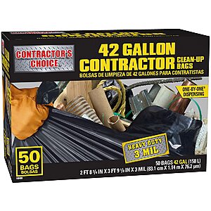$28.98 Lowes Contractor's Choice Contractor 3mil 42-Gallon Scent free Black Outdoor Plastic Construction Flap Tie Trash Bag 50 -Count