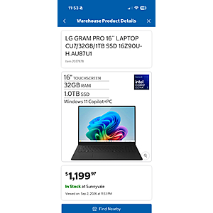 YMMV LG GRAM PRO 16" at Costco $1199.97