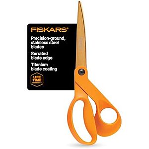 $17.44* | 9" Fiskars Titanium Shop All Purpose Serrated Scissor (Orange) at Amazon