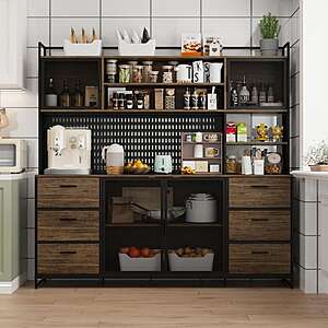 70.9" Buffet Sideboard Pantry Cabinet w/ Metal Mesh Doors, 6 Drawers & Shelves (Brown) $312.86 + Free Shipping