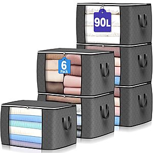 6-Pack 90L Budding Joy Large Clothes Storage Bags w/ Clear Window (Grey) $9.89 ($1.65 each) + Free Shipping w/ Prime or on $35+