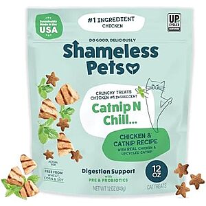 [SnS, AC] $3.50 | 12-Oz Shameless Pets Crunchy Cat Treats (Catnip N Chill - Chicken) at Amazon