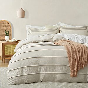 Oli Anderson 3PCS Pleated Duvet Cover Set, Beige, Queen $24.95