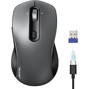 Tecknet 4800 DPI Rechargeable Wireless Mouse w/ 4-Way Scroll Wheel (Grey) $5.59 + Free Shipping w/ Prime or on $35+