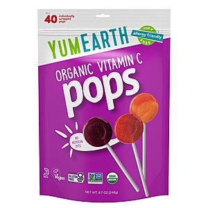 40-Count YumEarth Organic Vitamin C Lollipops Variety Pack $4.89 w/ S&S + Free Shipping w/ Prime or on $35+