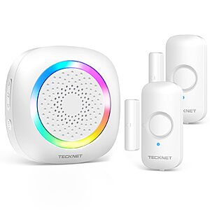 TECKNET Door Chimes When Door Opens, Wireless Door Sensor Chime Alarm with 1000Ft Range, 61 Songs, 5 Volume Levels, RGB Light $14.99