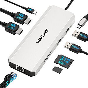 WAVLINK 7-in-1 Laptop Docking Station w/ Dual 4K HDMI, 2.5G Ethernet, 140W PD & 10Gbps USB-A $25 + Free Shipping w/ Prime or on $35+