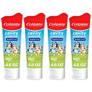 $7.19 S&S 20% off Q Colgate Kids Bluey Fluoride Toothpaste, Bubblegum, 4 Pack, 4.6 oz