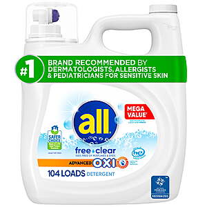 all Free Clear Liquid Laundry Detergent, Oxi, 154oz, 103 Loads + $5.00 Walmart Cash $19.97