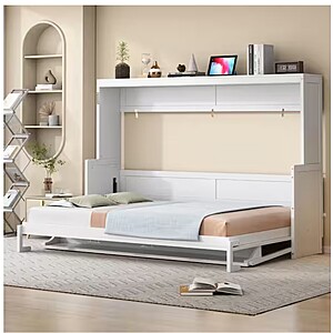 Vincent Modern White Wood Frame Queen Size Murphy Bed with Desk $754.43