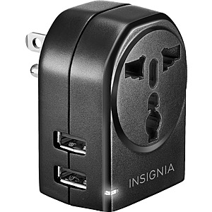 [Open-Box Excellent] Insignia Grounded Travel Adapter w/ 2x USB Ports $3.99 + Free Store Pickup