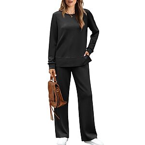 2-Piece WIHOLL Women's Long Sleeve Wide Leg Comfy Lounge Set $13.99 + Free Shipping w/ Prime or on $35+