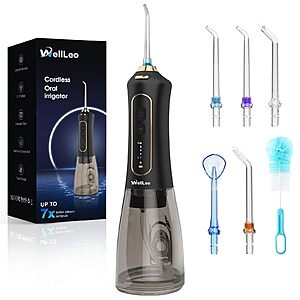 WellLeo Water Flossers for Teeth, 300ML Cordless Oral Irrigator Rechargeable Dental Flosser Picks with 5 Modes 5 Jet Tips,IPX7 Waterproof Teeth Cleaner $8.99