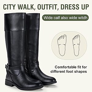 Jeossy Women's Knee-High Faux Leather Riding Boots w/ Block Heel & Metal Buckle (various) from $24.99 + Free Shipping w/ Prime or on $35+