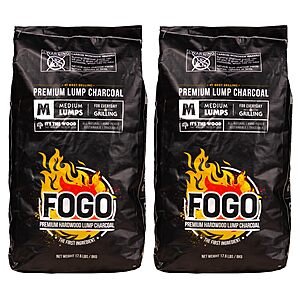 FOGO Premium Hardwood Lump Charcoal, Natural, Medium Sized Lump Charcoal for Grilling and Smoking, Restaurant Quality, 17.6 Pound Bag, 2-Pack $39.9
