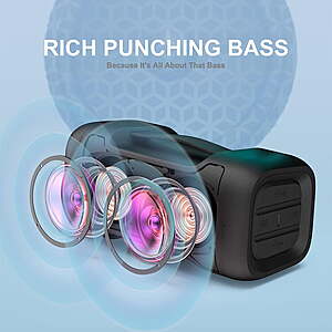 Oraolo Bluetooth Speaker with Deep Bass Basser Portable Speakers, Wireless Stereo Sound, IPX6 Waterproof, TF/SD Card, AUX-in, USB Input, Built-in Mic, 24H Playtime $35.99