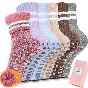 6-Pairs HUGSWEET Kids' Fuzzy Slipper Socks w/ Non-Slip Grips (6-12 Years, Multicolor) $6.49 + Free Shipping w/ Prime or on $35+