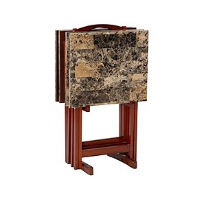 Linon Talia 26.4" Faux Marble Tray Table Set w/ Storage Cart (Set of 4, Brown) $61.59 + Free Shipping