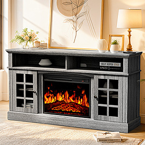 August Grove Anias TV Stand w/ Electric Fireplace for TVs up to 70" (Gray) $199.99 + Free Shipping