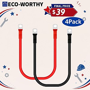 ECO-WORTHY 4-Pack M8 2AWG Battery Cable w/ 5/16'' Lug Terminals 6.3" Cables $39 + Free Shipping $39.19