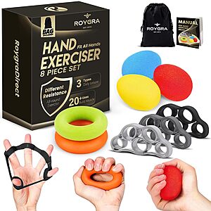 8-Pack roygra Grip Strength Trainer Hand Exercise Set $7.99 + Free Shipping w/ Prime or on $35+