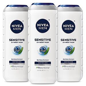 3-Pack 16.9oz NIVEA MEN Sensitive Body Wash with Bamboo Extract 2 for $16.14 ($2.69 each 16.9-Oz) w/ S&S+ Free Shipping w/ Prime or on $35+