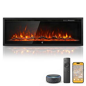 BINMIT 50 Inch Smart Electric Fireplace Insert Recessed and Wall Mounted Starting at $250 AC + Free Shipping