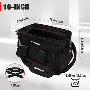 WORKPRO 16-in Close Top Wide Mouth Tool Storage Bag with Water Proof Rubber Base, $14.23, FS, ebay