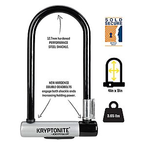 $62.76 FS AMAZON Kryptonite Kryptolok Standard Bike U-Lock, 12.7mm Shackle, 4ft Cable