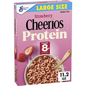 2/$5.18 S&S MULTI BUY Cheerios Protein Cereal, Strawberry, 8g Protein, Large Size, 11.2 oz + MORE