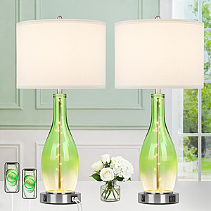 2-Pack BesLowe 26" Glass Table Lamps w/ 2x USB Charging Ports & Night Light (2 Colors) $40 + Free Shipping