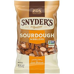 [SnS, AC] $5.61 | 2 × 16-Oz Snyder's of Hanover Sourdough Nibblers Pretzels ($2.81 each) at Amazon