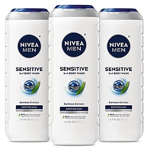 3-Pack 16.9-Oz NIVEA MEN Sensitive 3-in-1 Body Wash (Bamboo Extract) $16.14 w/ S&S + Free Shipping w/ Prime or on $35+