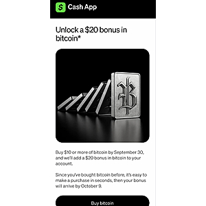 Cash App $20 bitcoin bonus - YMMV $10
