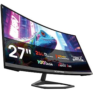 New! Sceptre 27-inch Curved Gaming Monitor 1080p 1500R up to 250Hz DisplayPort x2 HDMI x2 100% sRGB 1ms Build-in Speakers, Machine Black 2027 (C275B-FW250G Series) $93