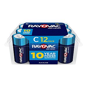 $8.59 or less S&S Rayovac C Batteries, C Cell Battery, 12 Count