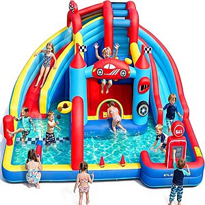 15-in-1 Speed Racer Inflatable Water Slide Bounce House w/ Double Slide, Splash Pool, Climbing Wall & 750W Blower (191x175") $359.99 + Free Shipping