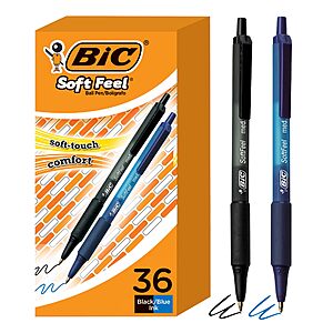 36-Count BIC Soft Feel Retractable Medium Point Ballpoint Pens (Black and Blue Ink, 1.0 mm) $8.18 w/ S&S + Free Shipping w/ Prime or on orders over $35