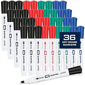 $6.32* | 36-Pk Quartet Chisel Tip Dry Erase Markers (12 Black, 8 Red, 8 Blue, 8 Green) at Amazon