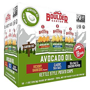 [SnS] $10.10* | 18-ct 1-oz Boulder Canyon Avocado Oil Kettle Style Potato Chips (Variety Pack) at Amazon (56.1￠ each)