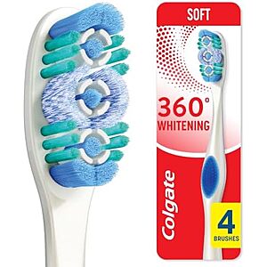 [SnS, AC] $4.99* | 4-Count Colgate 360 Optic White Whitening Toothbrush (Soft) at Amazon
