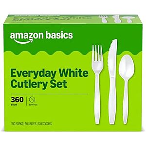 [AC] $7.51 | 360-Count Amazon Basics Disposable Everyday White Assorted Cutlery Set at Amazon