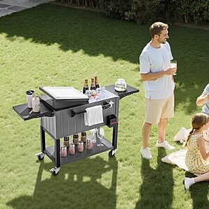 VEVOR 80QT Rolling Ice Chest, Holds up to 50 Bottles / 110 Cans, Portable Patio Party Bar Drink Cooler Cart with Bottom Shelf & Foldable Side Shelves $165.97